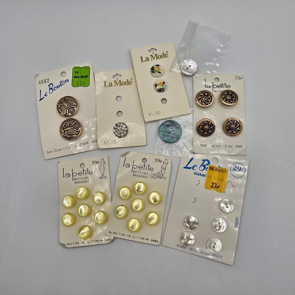 Vtg Buttons La Mode and La Petite,le Bouton Mixed Lot Yellow Floral Rhinestone